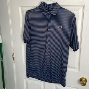 Under Armour Performance Blue/ Grey Striped Polo Small